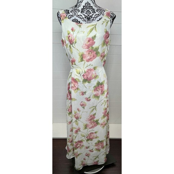 Jessica Howard Dresses & Skirts - Jessica Howard Vintage White w/ Pink Roses Print Maxi Dress Sz 10 Romantic Fairy